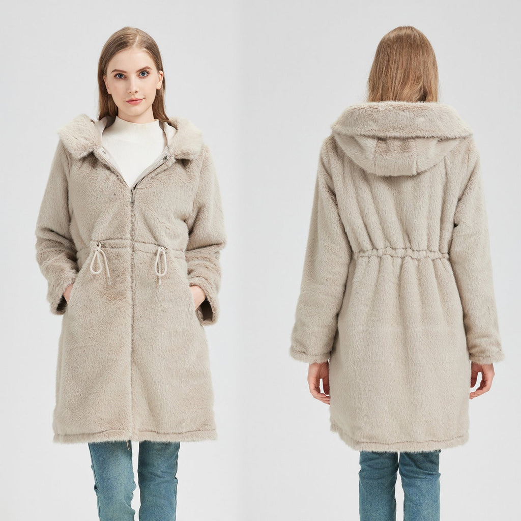 Lange parka voor dames met afneembare capuchon en verstelbaar koord in de taille
