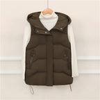 Gewatteerde bodywarmer voor dames met capuchon, koord en ritszakken
