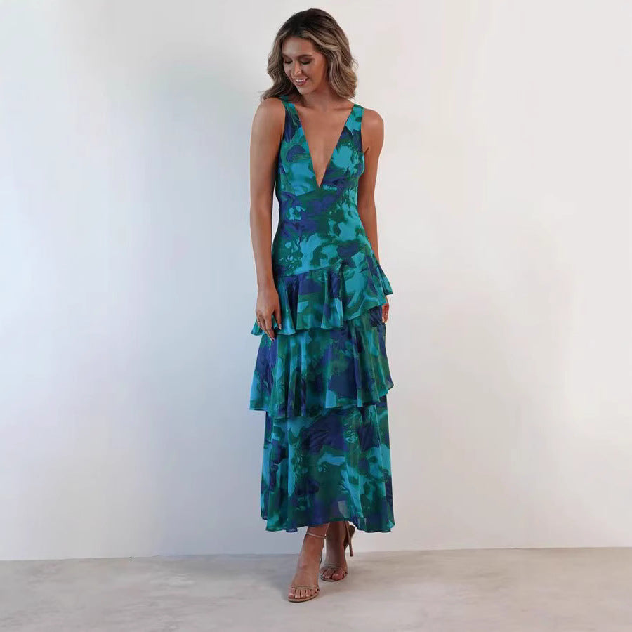 Dames maxijurk met volant – Elegante chiffon zomerjurk voor speciale gelegenheden