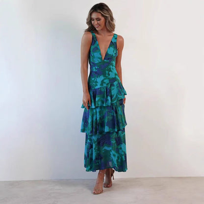 Dames maxijurk met volant – Elegante chiffon zomerjurk voor speciale gelegenheden