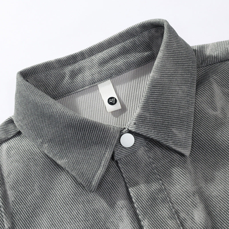 Oversized corduroy workshirt voor heren in batiklook met drukknoopsluiting