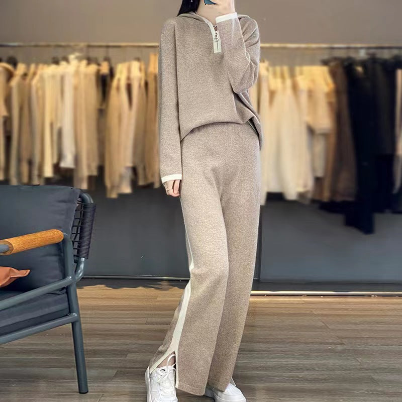 Tweedelige set voor dames met capuchon, wijde broek en zakken