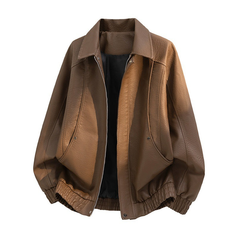 Oversized fieldjacket voor heren van imitatieleer met verdekte rits