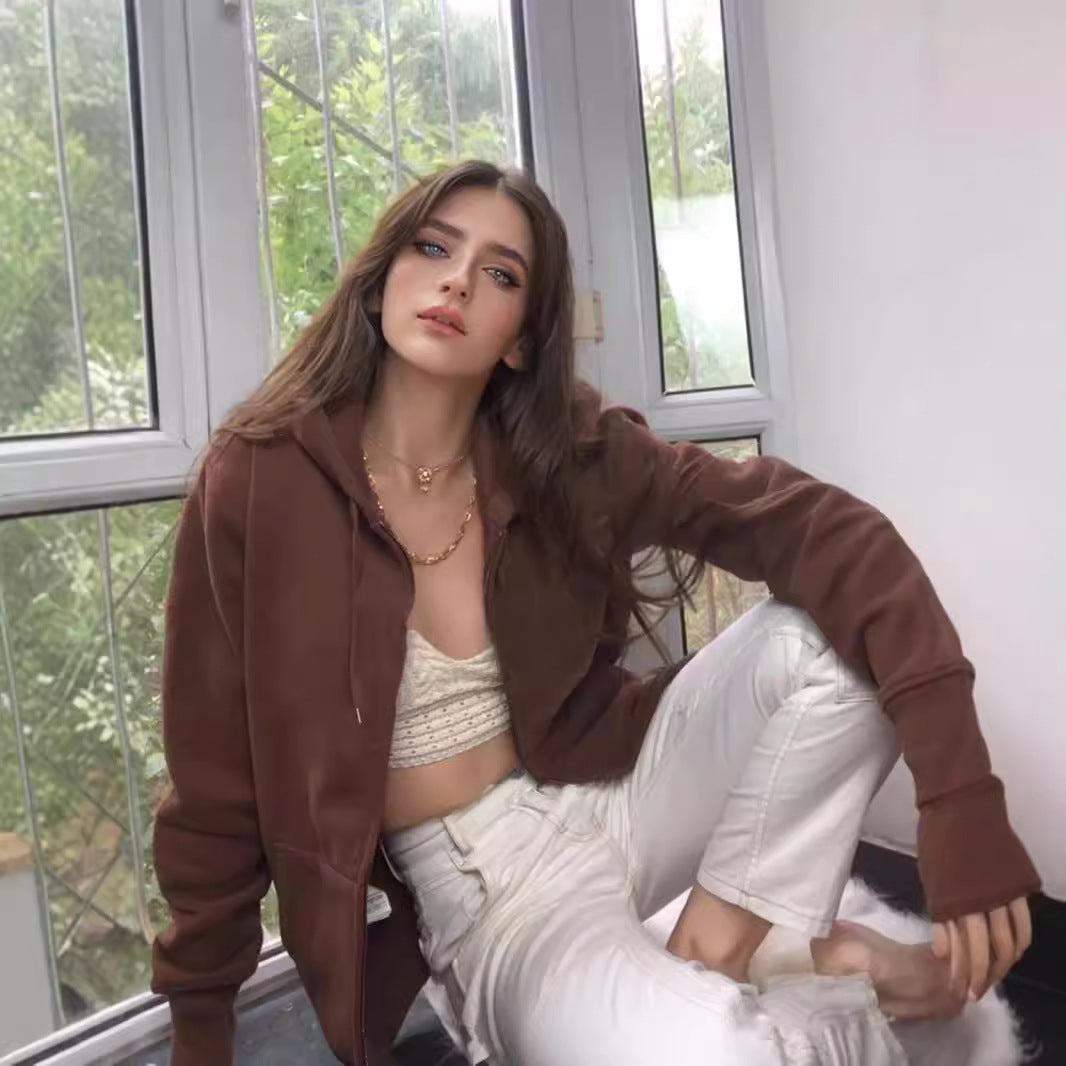 Wijde hoodie met rits voor dames, met kangoeroezakken en ribboorden