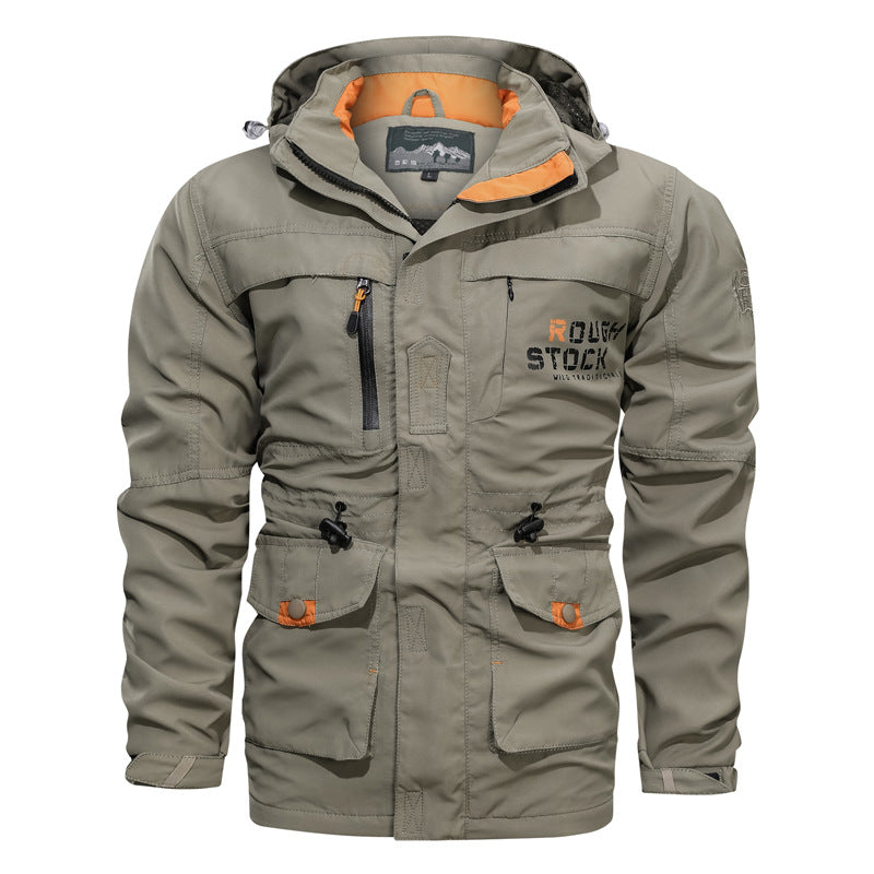 Waterdichte en winddichte outdoorparka voor heren met afneembare capuchon