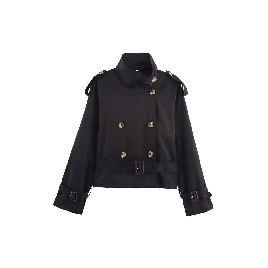Korte trenchcoat voor dames met riem en dubbele knopenrij