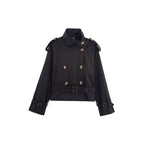 Korte trenchcoat voor dames met riem en dubbele knopenrij