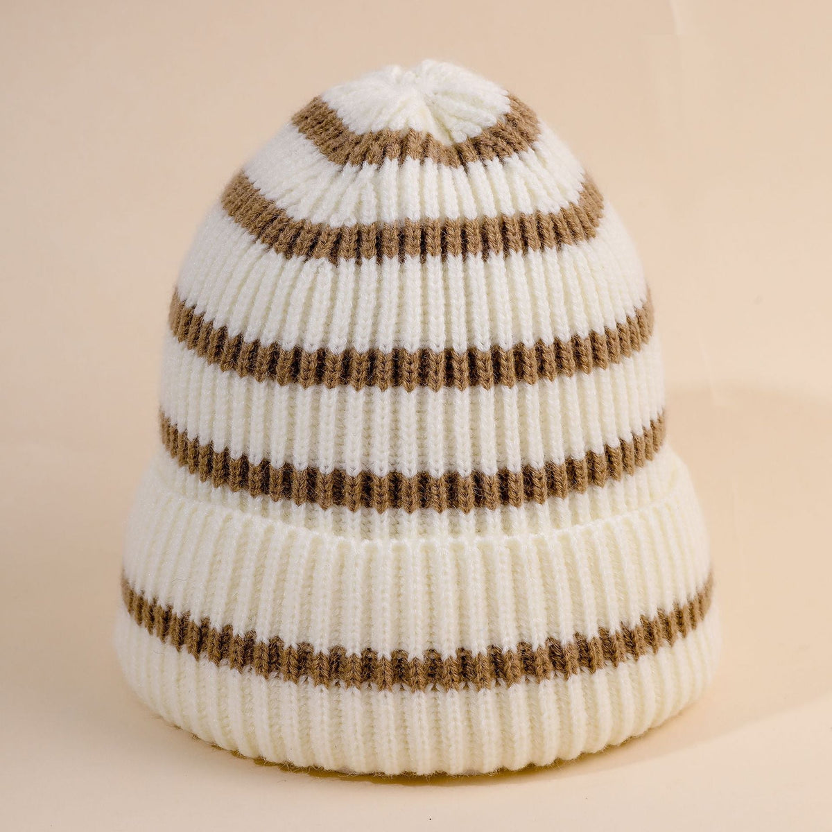 Gestreepte beanie voor dames met zachte binnenvoering