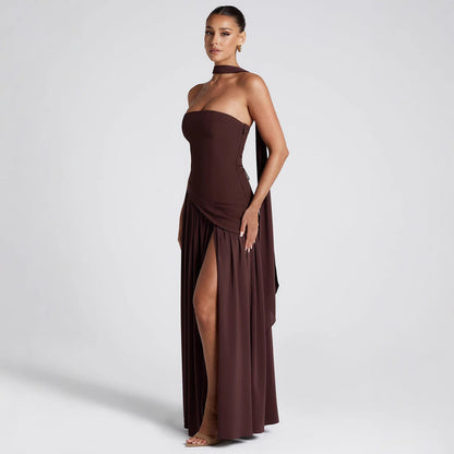 Vestido de noche elegante para mujer asimétrico con abertura – Vestido largo moderno para ocasiones especiales