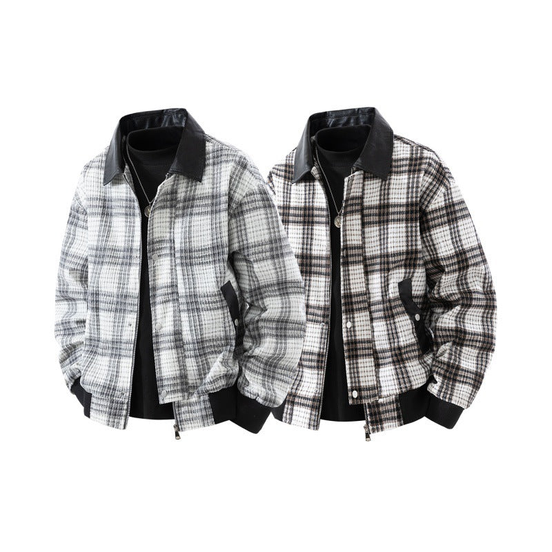 Geruit overshirt voor heren met kraag van imitatieleer en warme voering