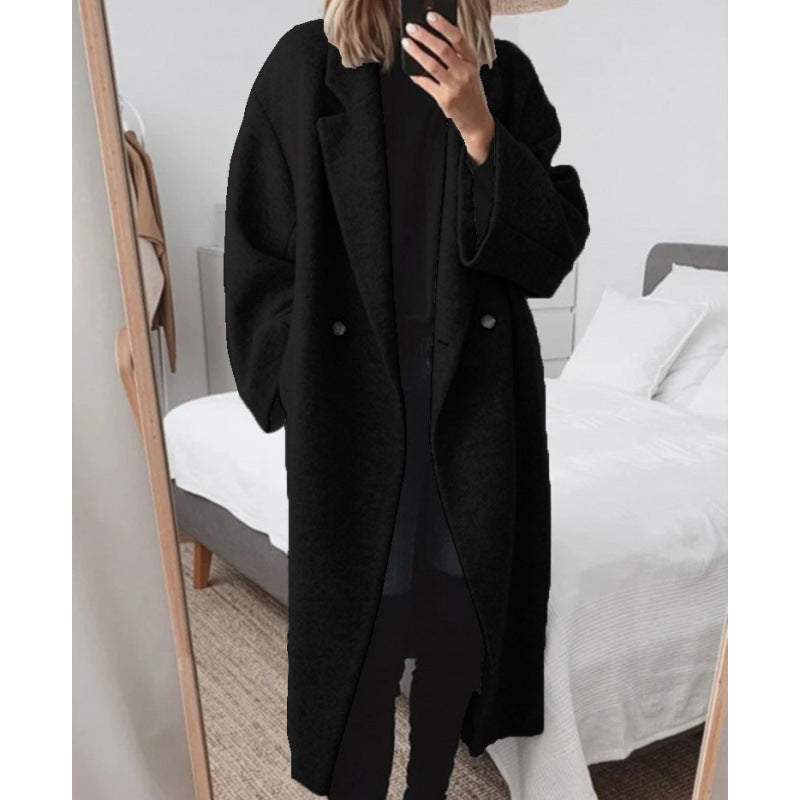 Oversized mantel voor dames met revers en dubbele knopenrij
