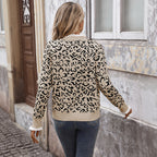Trui voor dames met luipaardprint, ronde hals, lange mouwen en ruche