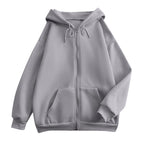 Wijde hoodie met rits voor dames, met kangoeroezakken en ribboorden