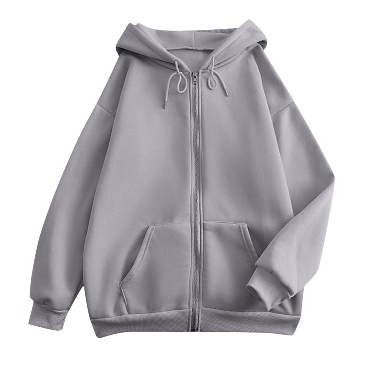 Wijde hoodie met rits voor dames, met kangoeroezakken en ribboorden