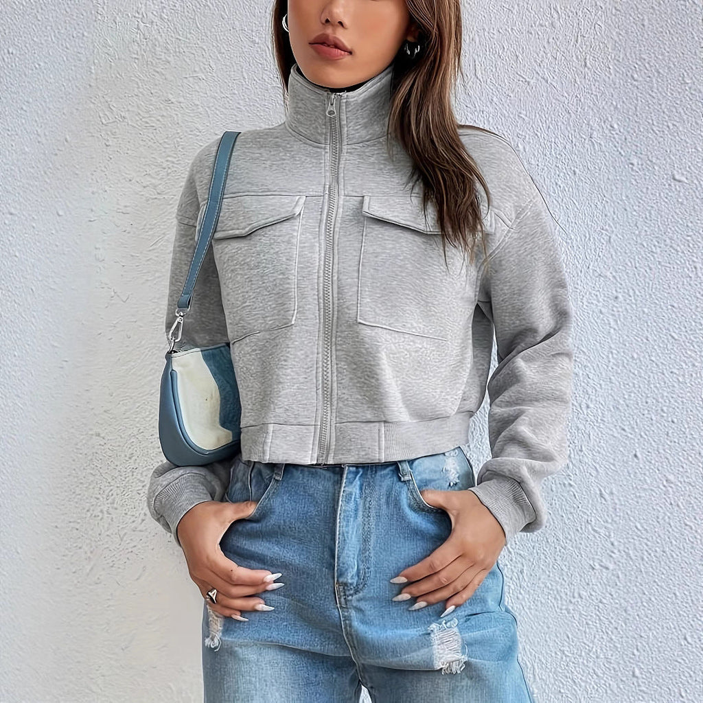 Cropped vrijetijdsjas voor dames met zakken en rits