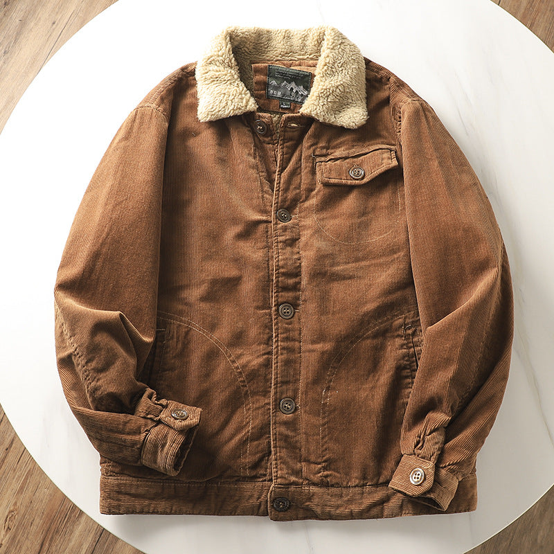 Gevoerde corduroy jas voor heren met teddykraag en knoopsluiting