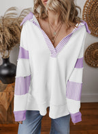 Oversized gestreepte sweater voor dames met V-hals