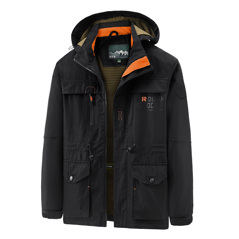 Waterdichte en winddichte outdoorparka voor heren met afneembare capuchon