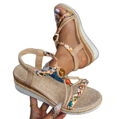 Sandali donna boho con plateau e cinturino intrecciato – estate, tempo libero e vacanze