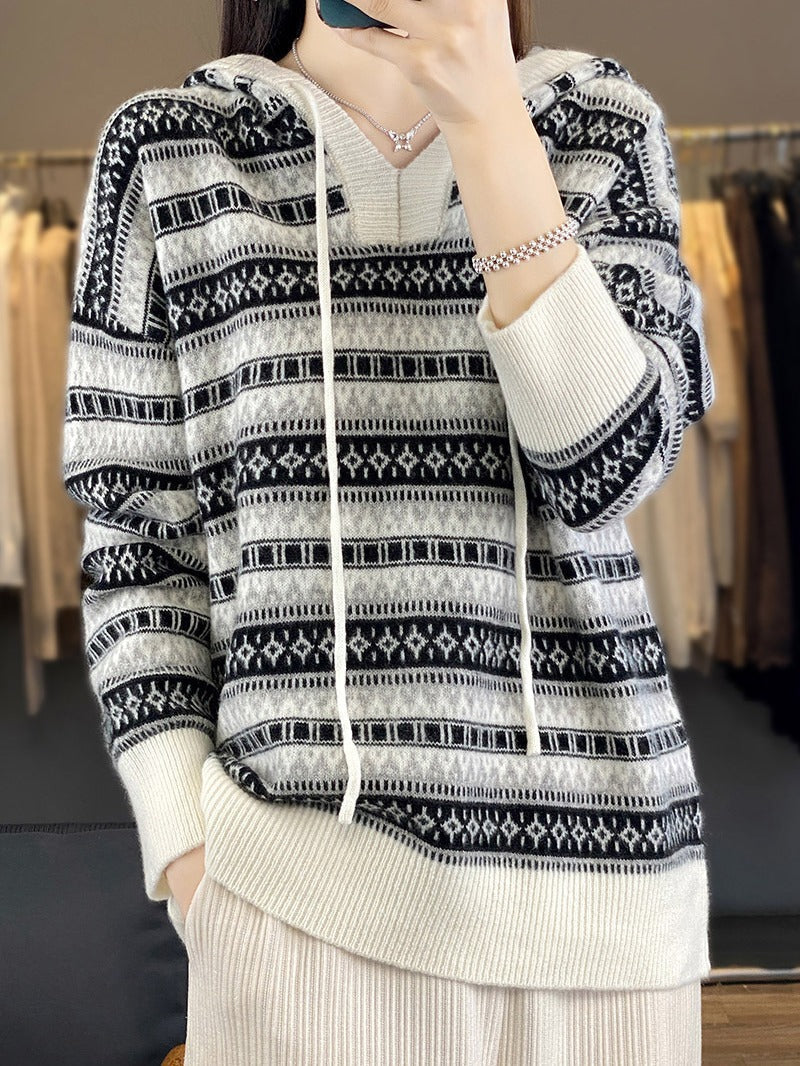 Oversized hoodie voor dames met V-hals en koord
