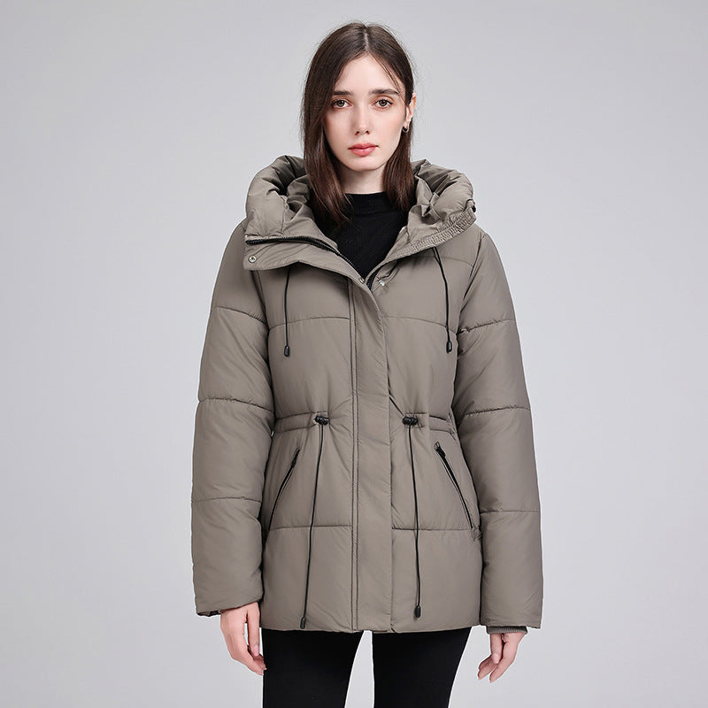 Gewatteerde parka voor dames met capuchon, koord in de taille en ribboorden