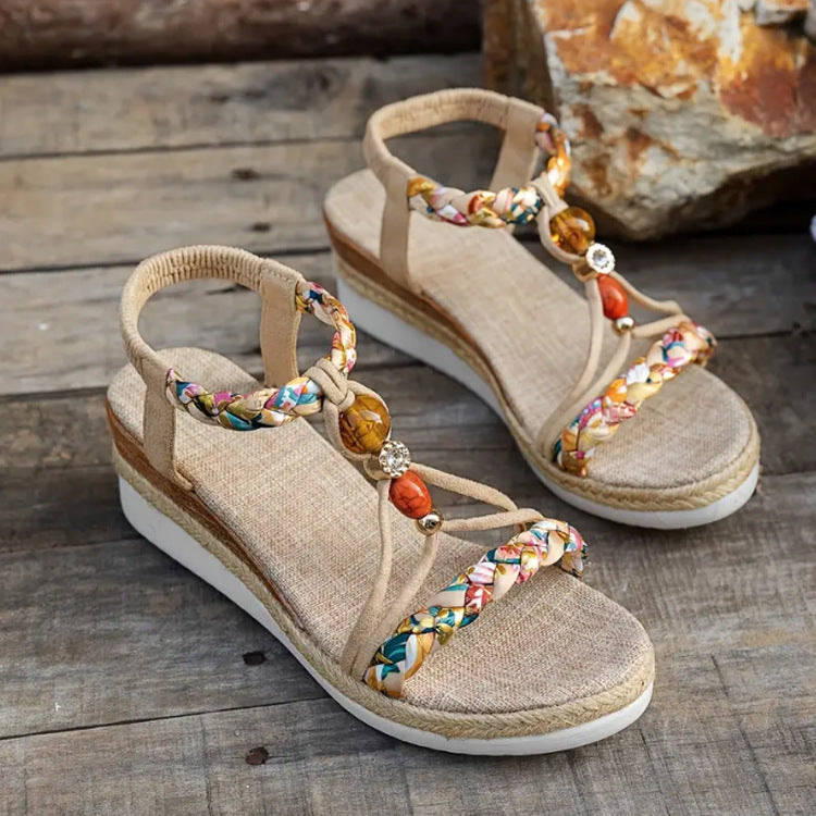 Sandali donna boho con plateau e cinturino intrecciato – estate, tempo libero e vacanze