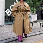 Oversized trenchcoat voor dames met watervalkraag en strikceintuur