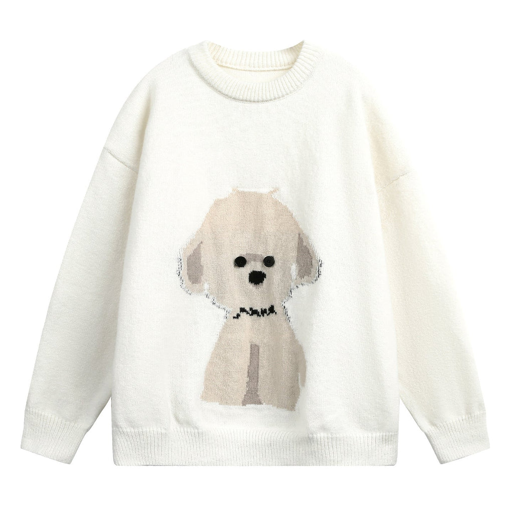Oversized trui voor dames met ronde hals en hondenmotief