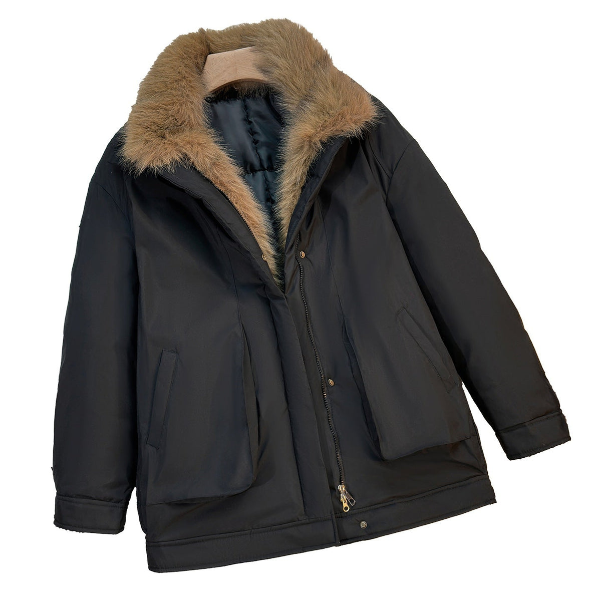 Halflange winterparka voor dames met afneembare kraag van imitatiebont