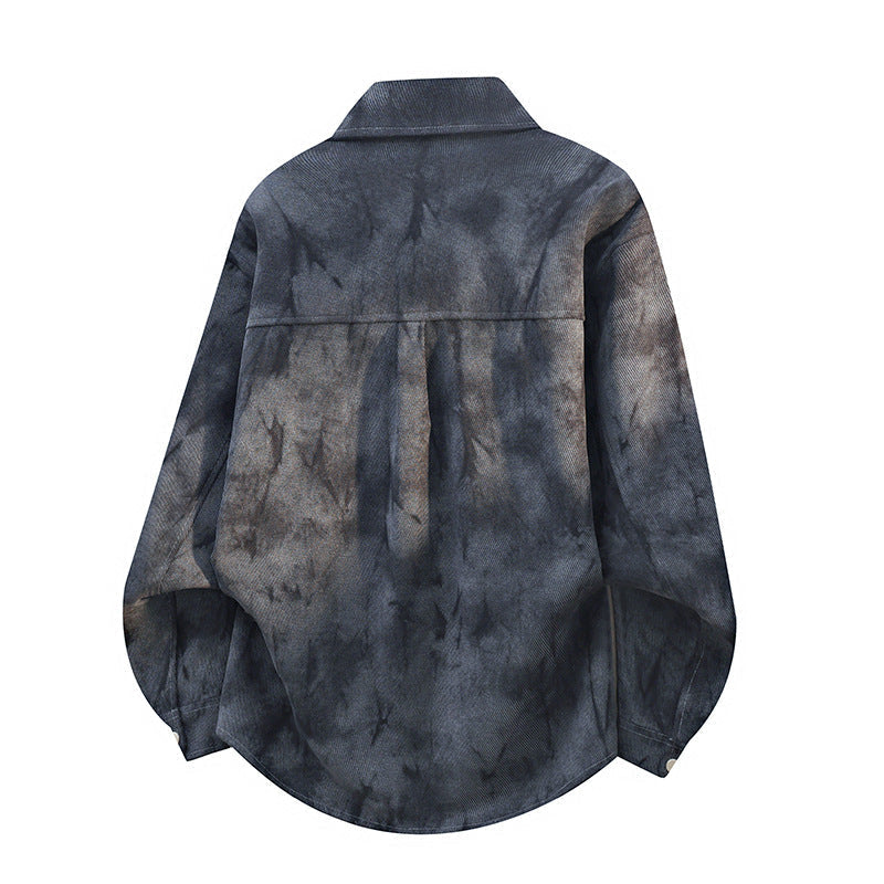 Oversized corduroy workshirt voor heren in batiklook met drukknoopsluiting