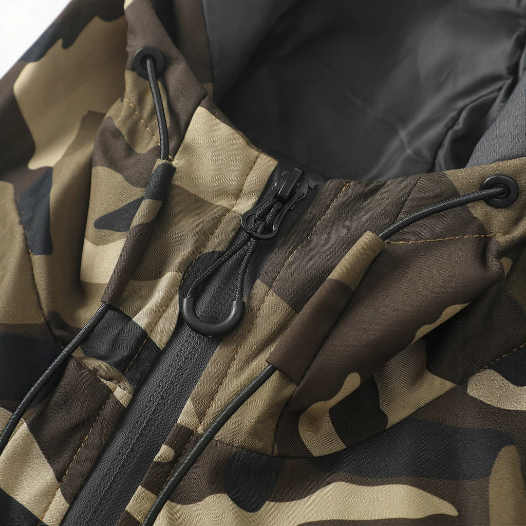 Camouflagejas voor heren met capuchon en zakken