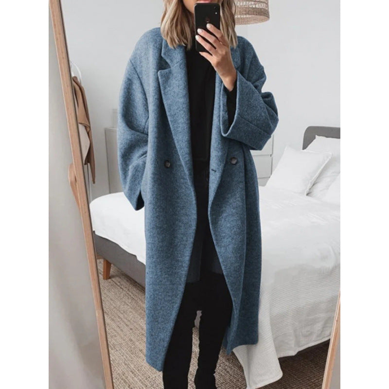 Oversized mantel voor dames met revers en dubbele knopenrij