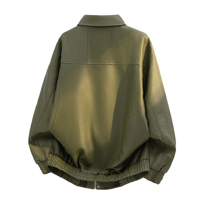 Oversized fieldjacket voor heren van imitatieleer met verdekte rits