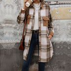 Geruit overshirt voor dames met zakken, knopen en lange mouwen