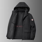 Gevoerde softshell-winterjas voor heren met capuchon en multifunctionele zakken