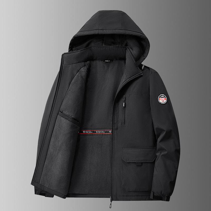 Gevoerde softshell-winterjas voor heren met capuchon en multifunctionele zakken