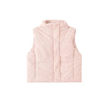 Korte gewatteerde bodywarmer voor dames met hoge opstaande kraag en drukknoopsluiting