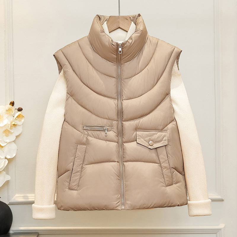 Gewatteerde bodywarmer voor dames met opstaande kraag en multifunctionele zakken