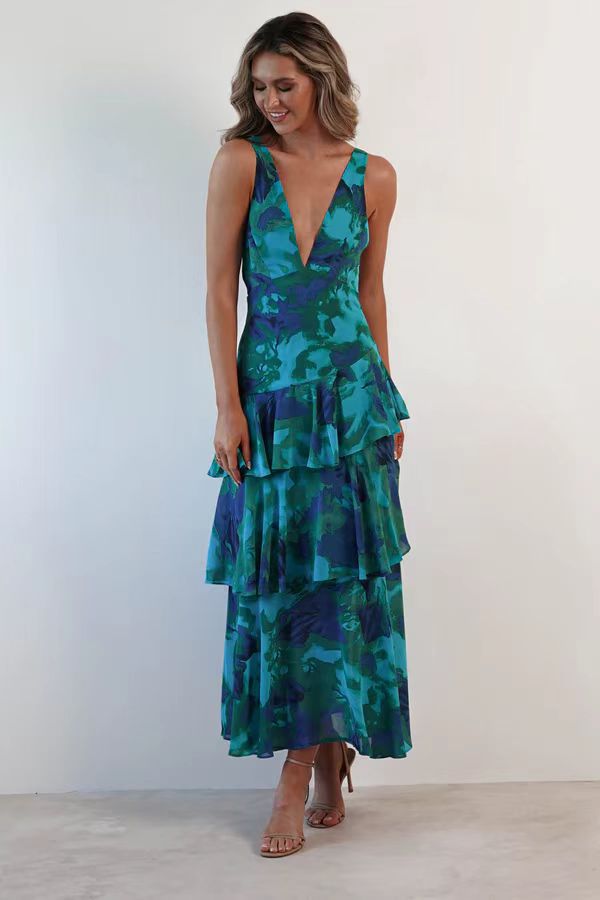 Dames maxijurk met volant – Elegante chiffon zomerjurk voor speciale gelegenheden