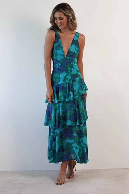 Dames maxijurk met volant – Elegante chiffon zomerjurk voor speciale gelegenheden