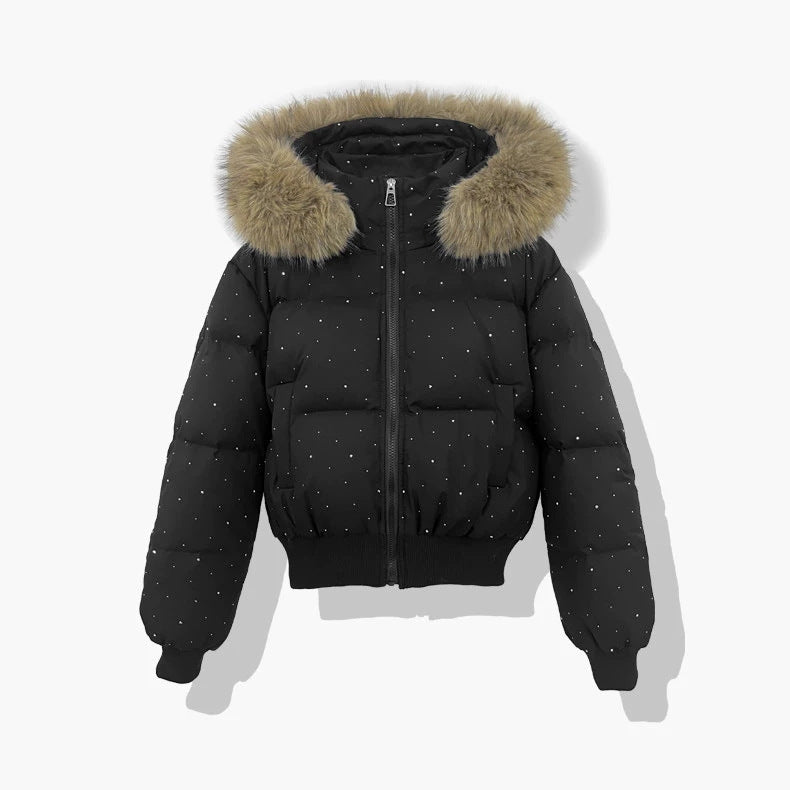 Korte doorgestikte blouson voor dames met afneembare capuchon