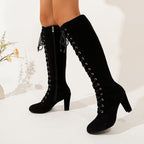 Overknee laarzen voor dames met veterdetail en rits