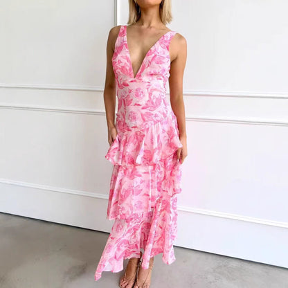 Dames maxijurk met volant – Elegante chiffon zomerjurk voor speciale gelegenheden