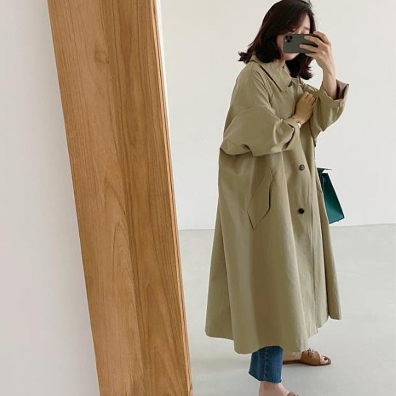 Lange swingcoat voor dames met A-lijnsnit en verlaagde schouders