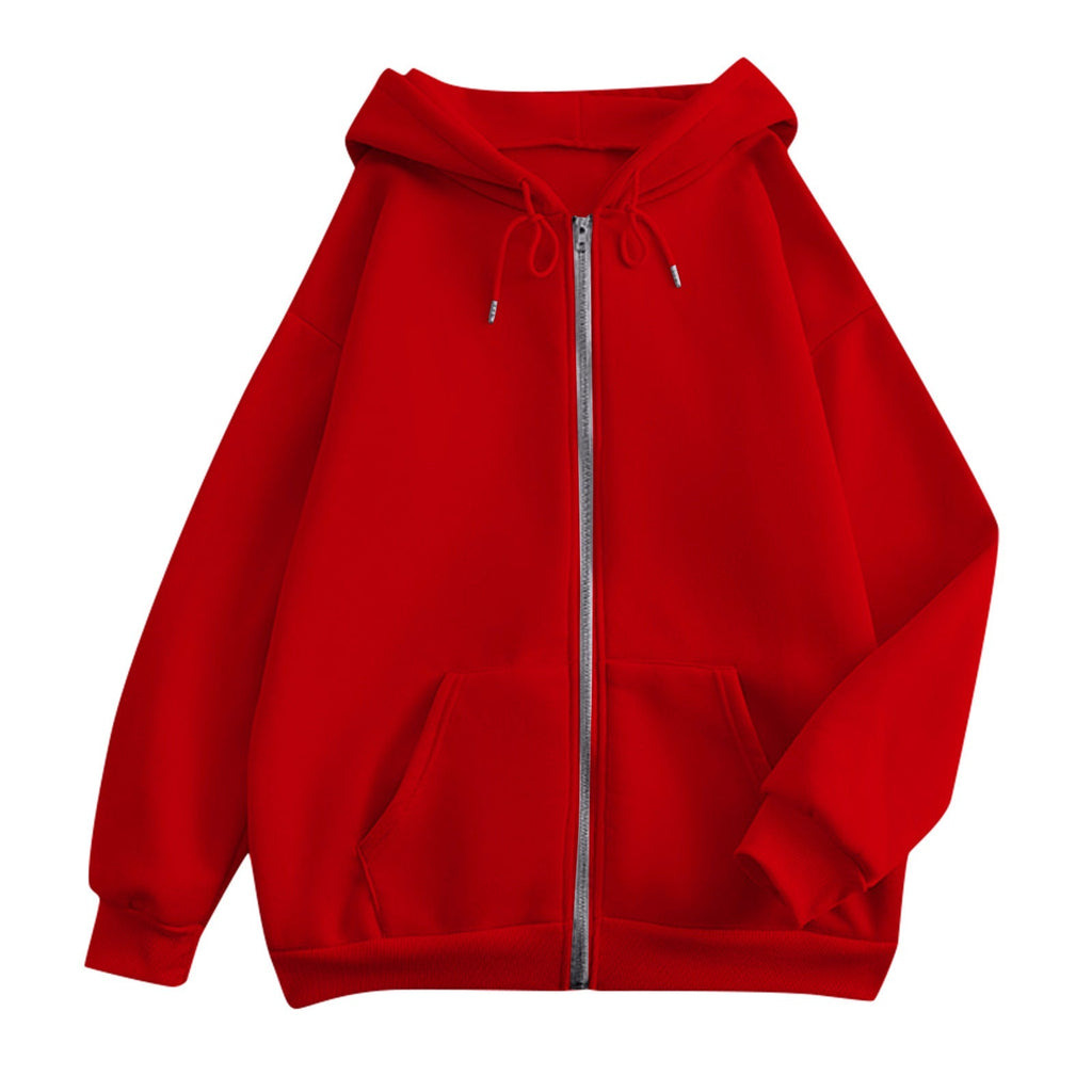 Wijde hoodie met rits voor dames, met kangoeroezakken en ribboorden