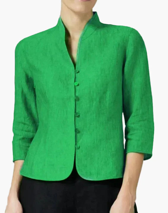 Blazer para mujer con cuello mao – Estilo business elegante con mangas 3/4 para oficina y día a día