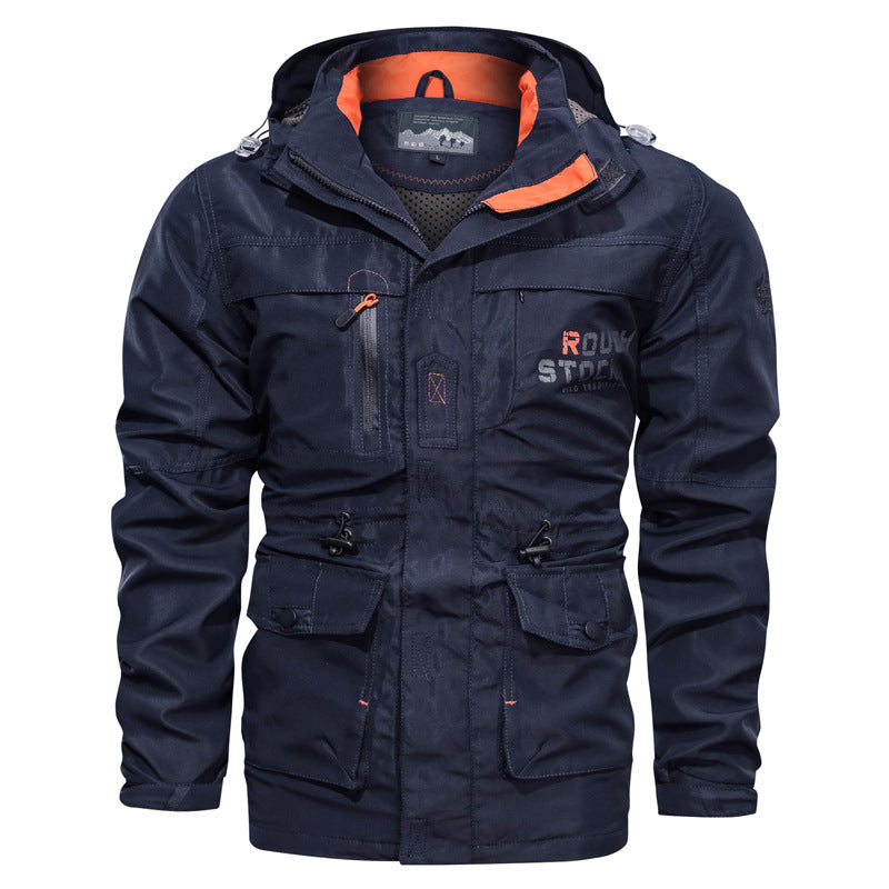 Waterdichte en winddichte outdoorparka voor heren met afneembare capuchon