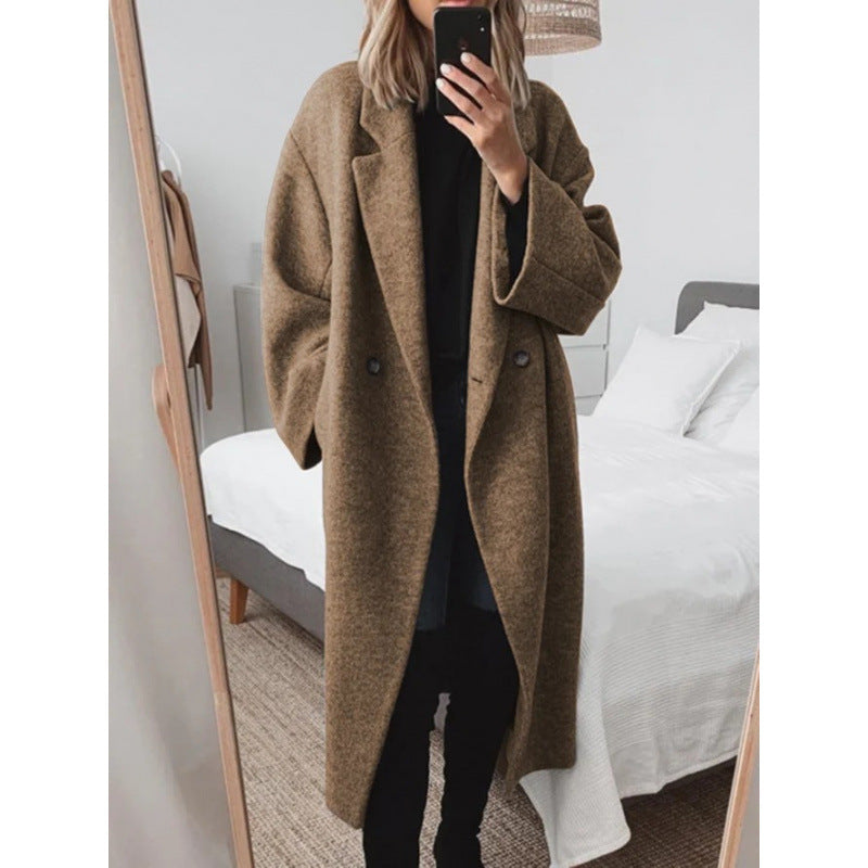 Oversized mantel voor dames met revers en dubbele knopenrij