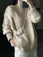 Lange oversized trui voor dames met opstaande kraag