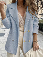 Gebreide blazer voor dames met dubbele knopenrij en reverskraag